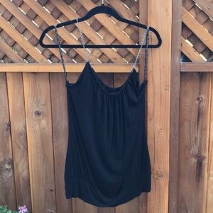 Buffalo David Bitton Chain Strap Blouson Black Banded Bottom Tank Top